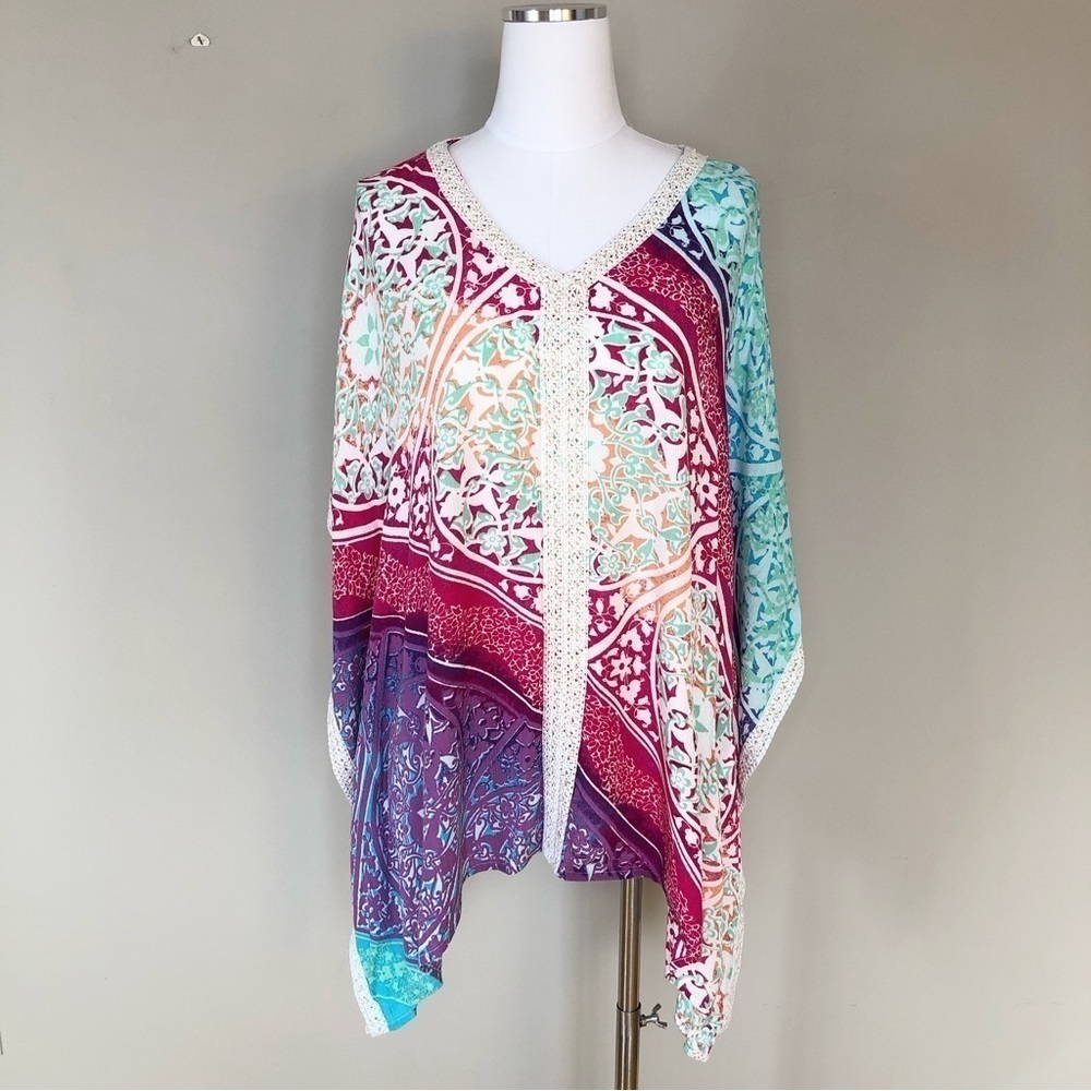 CHICO’S art to wear colorful kimono poncho top S/M